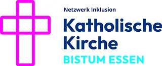 Kreuz aus zwei offenen Rechtecken, Text: Katholische Kirche Bistum Essen