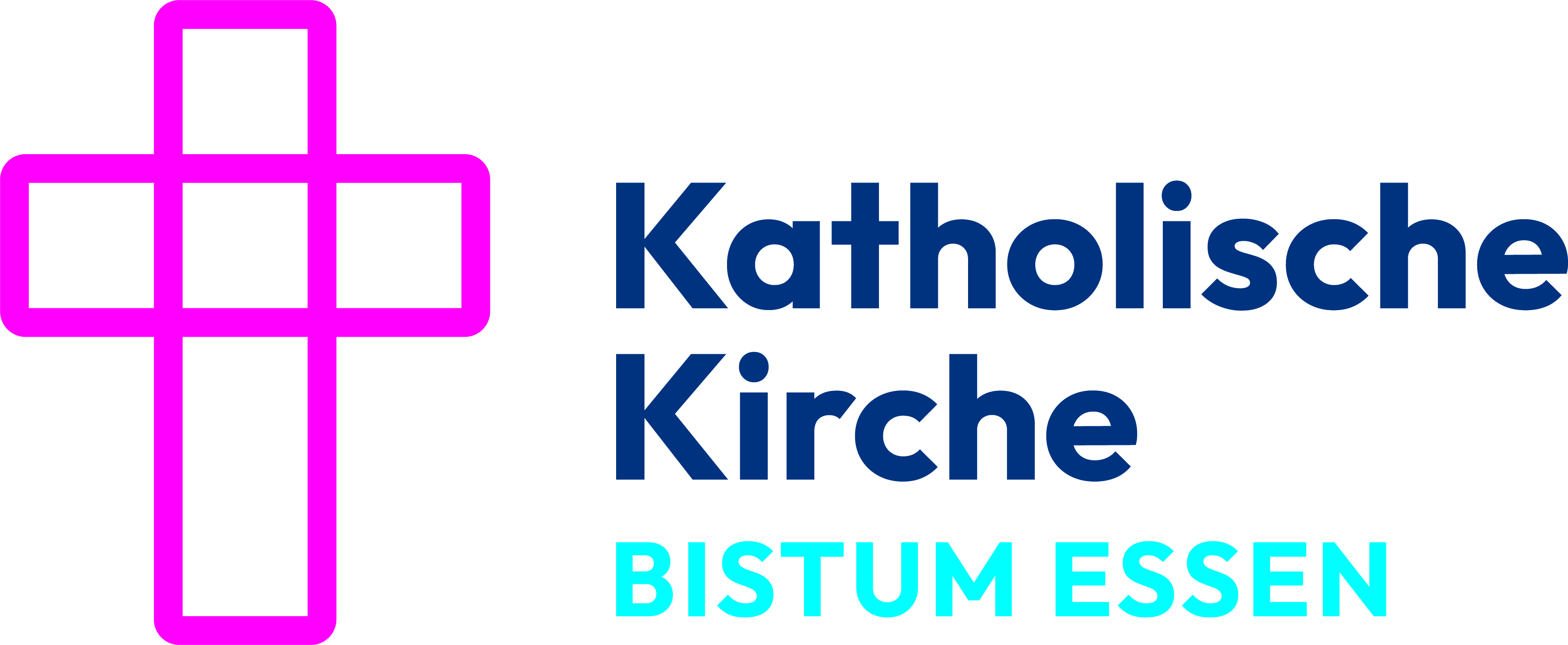 Kreuz aus zwei offenen Rechtecken, Text: Katholische Kirche Bistum Essen